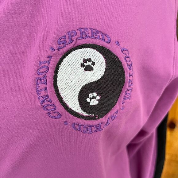 Nina Capri zip front hooded jacket , color is mauve with black trim, size L - Picture 5 of 6